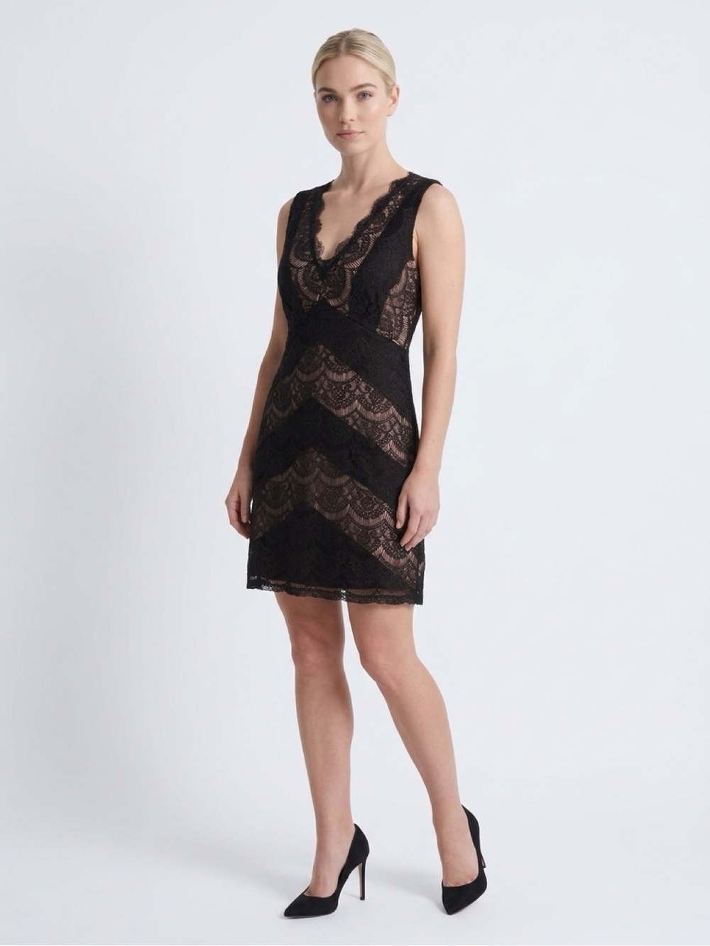 Ivanka Trump Black Lace V-Neck Midi Dress